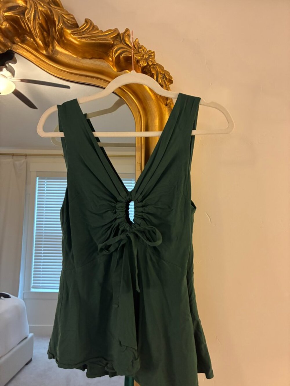Tularosa Forest Green Ruched Tie Front Peplum Top Size M